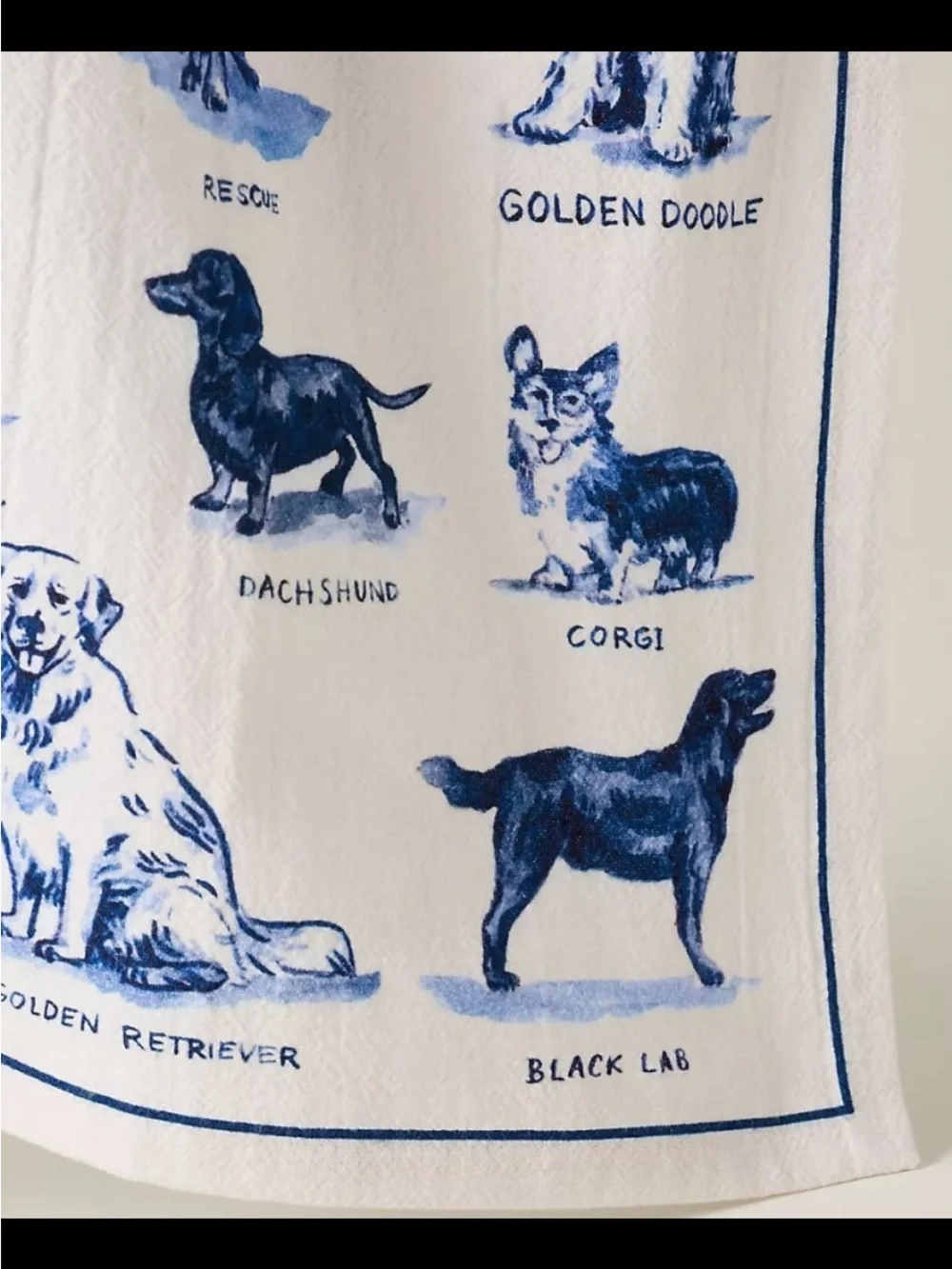 Anthropologie White & Blue Dog Tea Towel. Dog towel only.